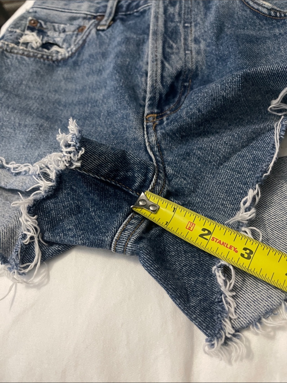 Agolde Raw Hem Distressed Jean Shorts in Medium Blue - Picture 13 of 16